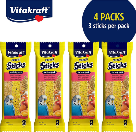 Vitakraft Crunch Sticks Parakeet Treat - Honey, Egg, And Apple- Pet Bird Treat Toy - Multi Variety Pack Of 12 Sticksā¦
