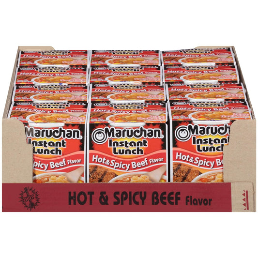 Maruchan Instant Lunch Hot & Spicy Beef, Ramen Noodle Soup, Microwaveable Meal, 2.25 Oz, 12 Count