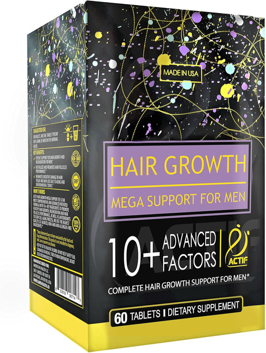 Actif Hair Growth For Men Mega Support 10+, Non-Gmo, Stops 99% Hair Loss, Made In Usa, 60 Count