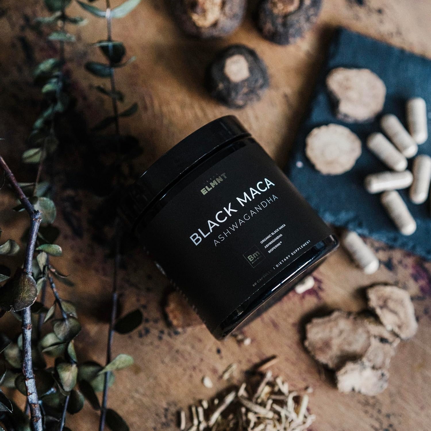 ELMNT 40,000mg 40x Strength Organic Black Maca Root with Ashwagandha - Highest Potency Black Maca Root Capsules for Men - 100% Pure Maca Peruana Powder Organic, Gelatinized, Non-GMO - 60 Pills : Health & Household