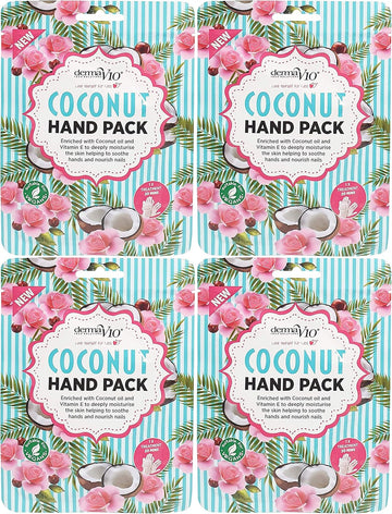 Derma V10 Coconut Hand Pack, Deep Moisturising, Enriched With Coconut Oil And Vitamin E - 4 Pack