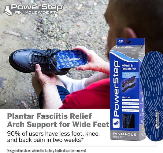 Powerstep Wide Fit Orthotics Insoles, Wide Feet Arch Support, Plantar Fasciitis Relief, Mild Pronation, Orthotics That Supports Ankle & Knee Pain For Men And Women, Made In The Usa