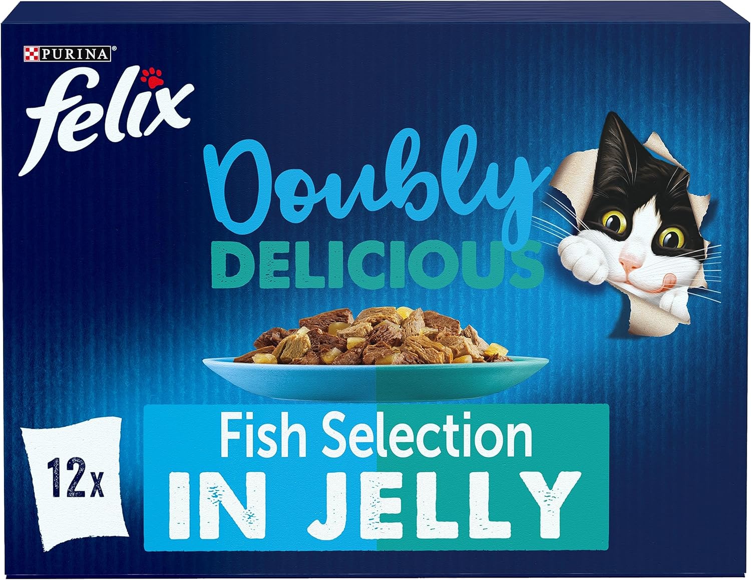 Felix Doubly Delicious Fish Cat Food 12x100g, Pack of 4 :Pet Supplies