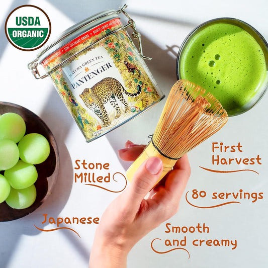 Pantenger Organic Matcha Green Tea Powder | 3 Oz - 70 Servings | Authentic Japanese Matcha Powder | Premium First Harvest | Latte & Smoothie Grade