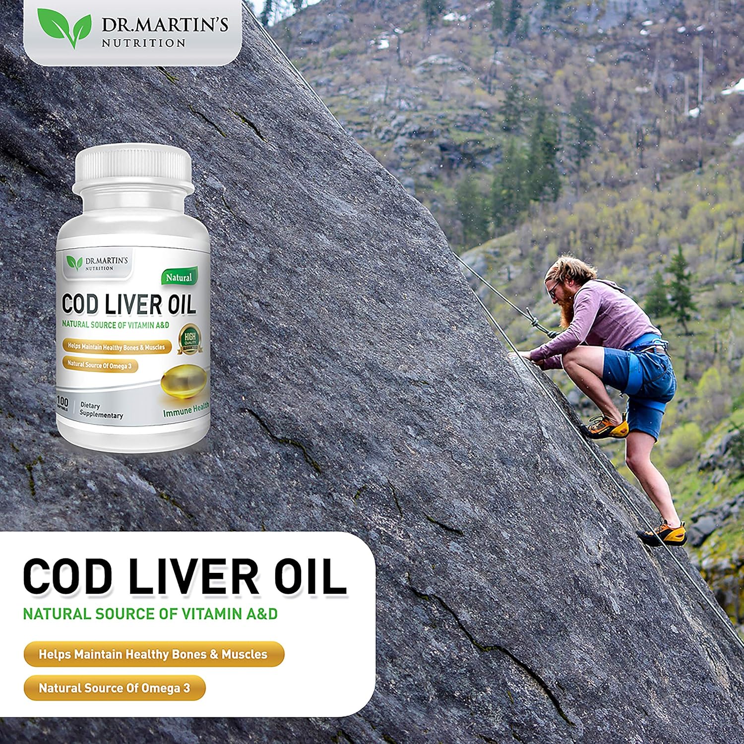 Burpless Cod Liver Oil | 100 Softgels | Natural Source Of Omega 3 Fatty Acids Epa & Dha | Vitamin A & D | Support Brain, Heart, Eye & Immune Health For Joints, Bones & Muscles Supplement No Aftertaste : Health & Household