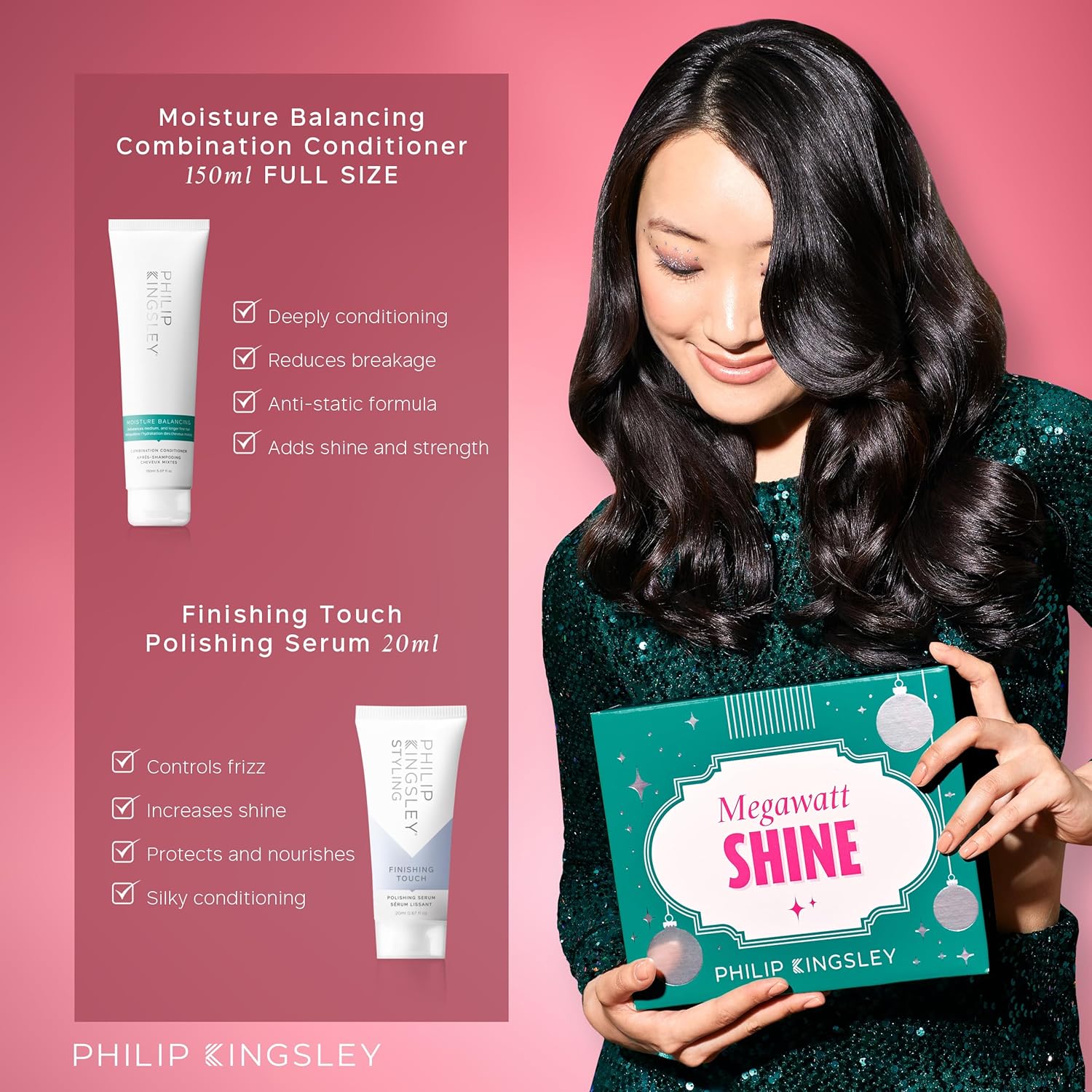 Philip Kingsley Retro Christmas Collection Megawatt Shine, Moisture Balancing Hydrating Shampoo and Conditioner, Elasticizer Deep Conditioning Hair Mask Treatment, Finishing Touch Polishing Serum : Amazon.co.uk: Beauty
