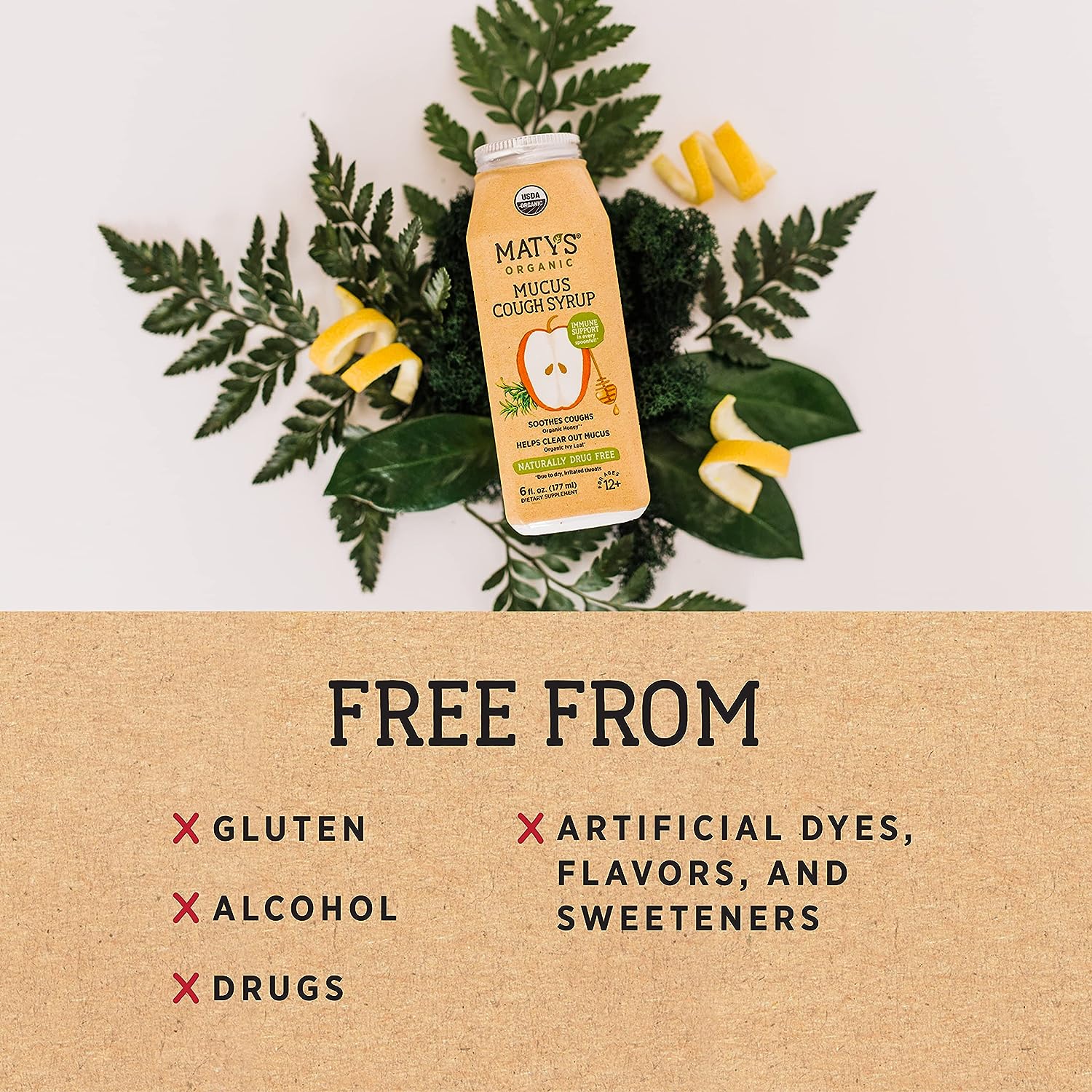 Matys Organic Adult Mucus Cough Syrup For Adults & Children 12 Years + Up, Soothing Cough & Mucus Relief Made with Organic English Ivy Leaf, Thyme Leaf, Honey & Zinc, Alcohol & Drug Free, 6 Fl Oz : Health & Household