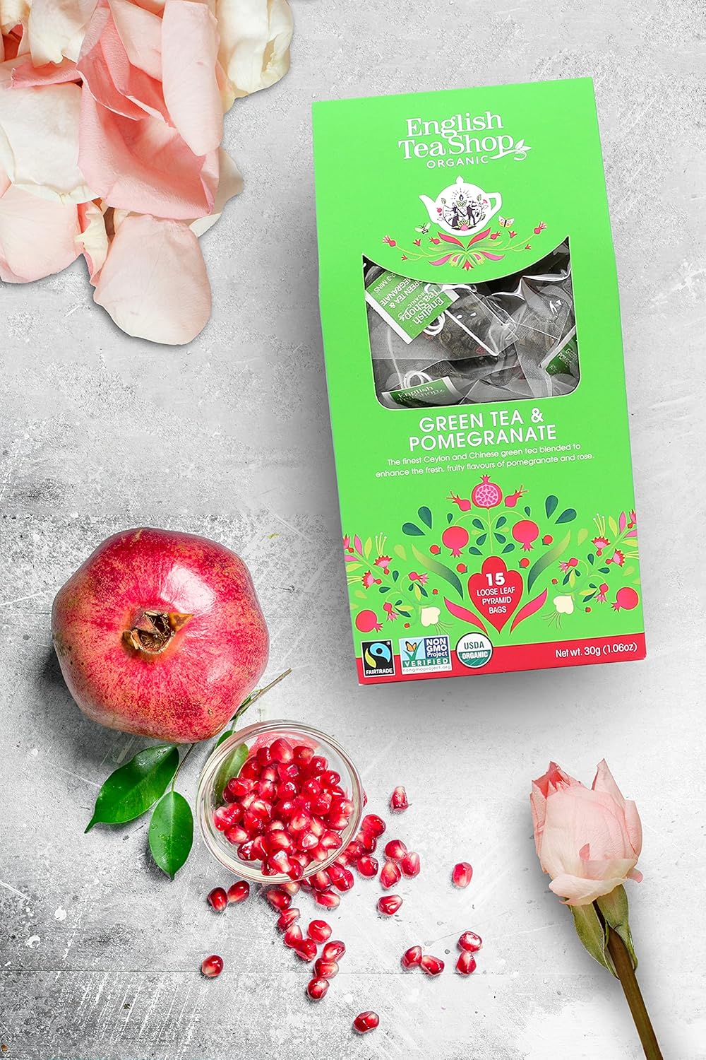English Tea Shop Organic Green Tea & Pomegranate Tea (15 Pyramids), 30 g : Amazon.co.uk: Grocery