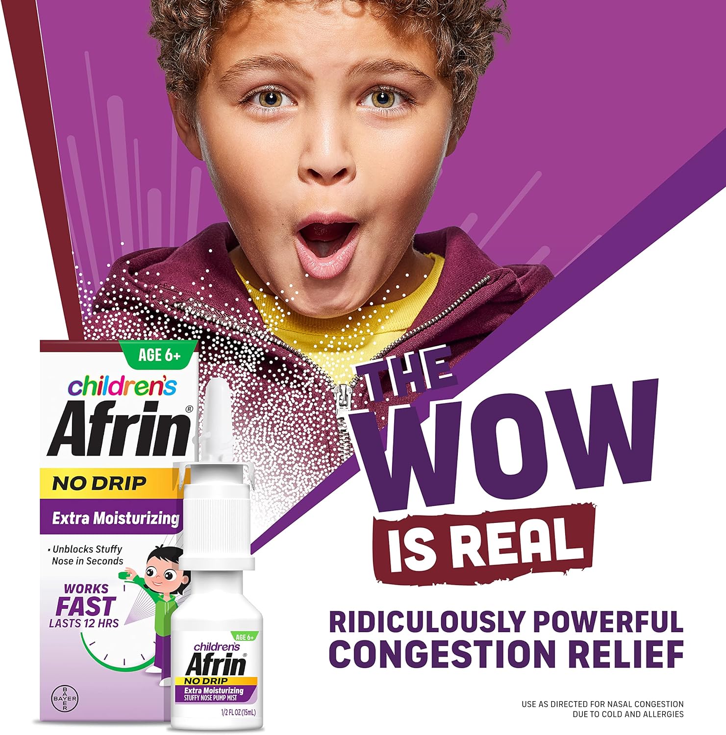 Afrin Childrens, Extra Moisturizing Stuffy Kids Nasal Spray Pump Mist, Up To 12 Hour Nasal Congestion Relief For Cold Or Allergy Symptoms, For Children Ages 6 & Up, 15 Ml