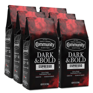 Community Coffee Dark & Bold Espresso Roast 72 Ounces, Extra Dark Roast Ground Coffee, 12 Ounce Bag (Pack Of 6)