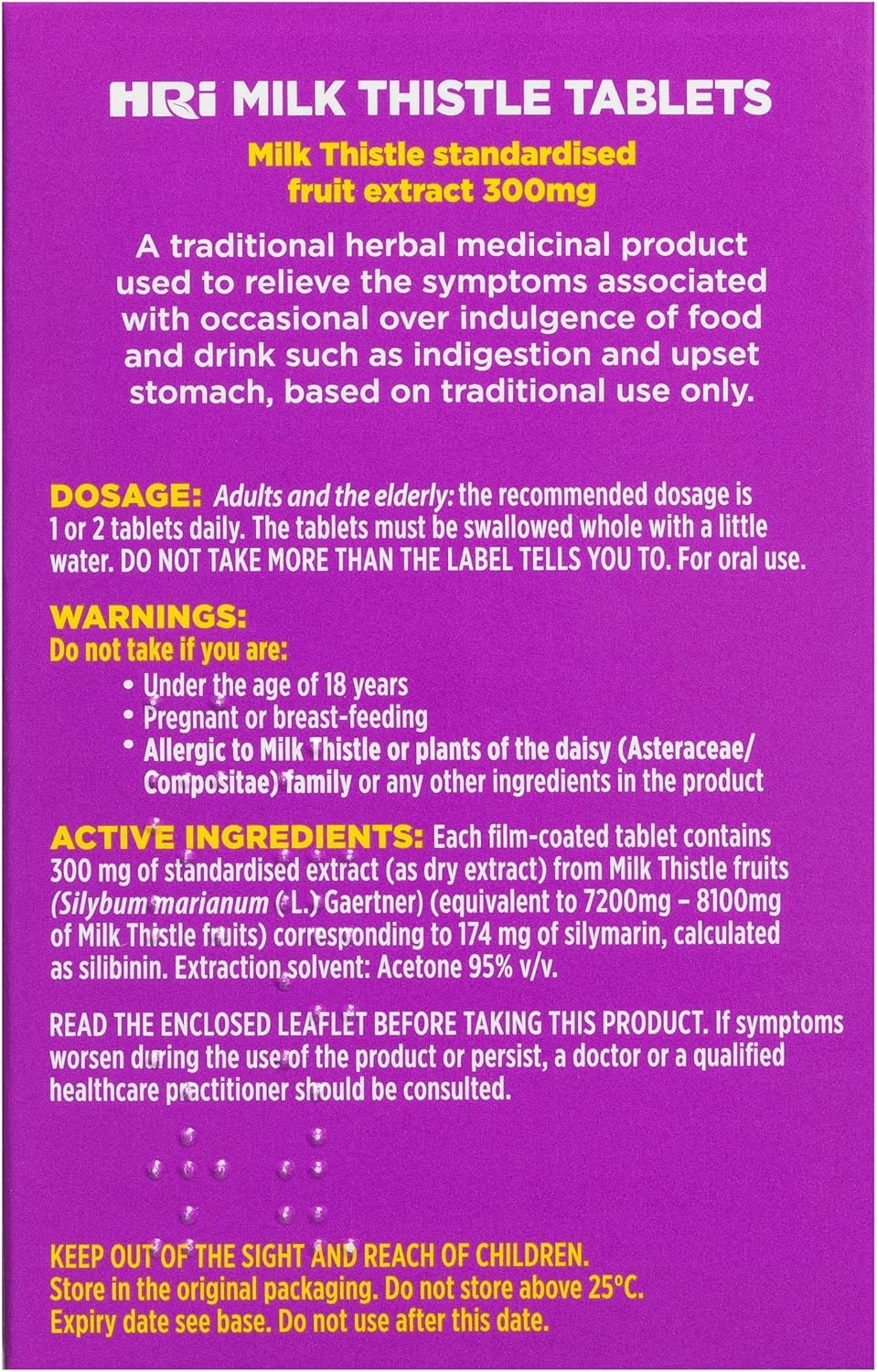 HRI Milk Thistle 30 Tablets - to Relieve Symptoms Associated with Over Indulgence of Food and Drink Such As Indigestion and Upset Stomach. 300 mg of Milk Thistle Extract. 1 Pack : Amazon.co.uk: Health & Personal Care