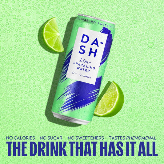 Dash Water Lime - 12 X Lime Flavoured Sparkling Spring Water - No Sugar, No Sweetener, No Calories - Infused With Wonky Fruit (12 X 330Ml Cans)
