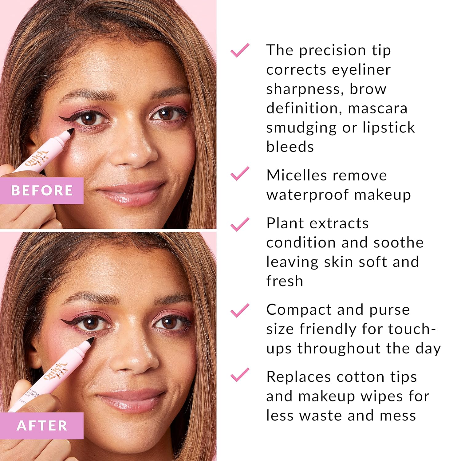 The Quick Flick Reusable Waterproof Makeup Remover Pen - Quick Fix Makeup Eraser Pen For Smudged Eyeliner, Mascara, Brows - Instant Lipstick Remover - Travel Friendly, On-The-Go Touch-Ups, Easy To Use : Beauty & Personal Care