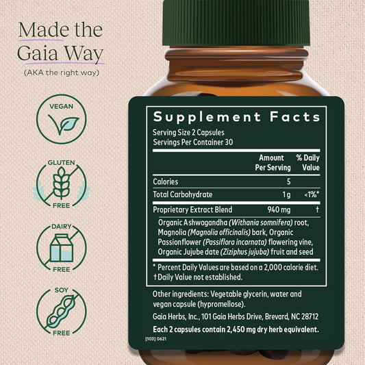 Gaia Herbs Sleepthru - Natural Sleep Support Supplement With Organic Ashwagandha Root, Organic Magnolia Bark, Passionflower, And Jujube Date - 60 Vegan Liquid Phyto-Capsules (30-Day Supply)
