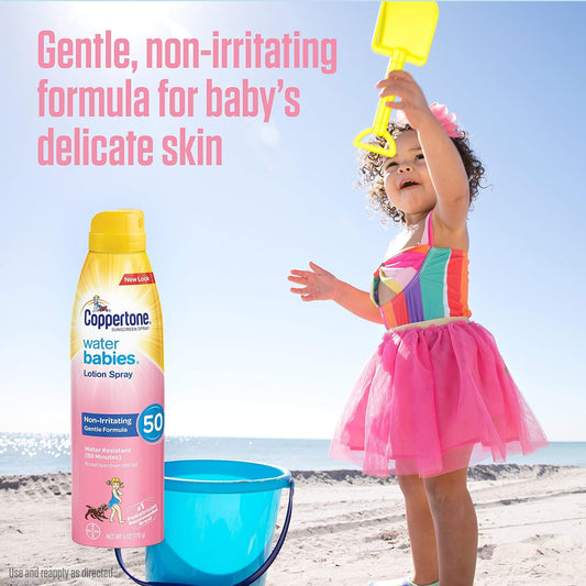 Coppertone Water Babies Sunscreen Lotion Spray SPF 50, Pediatrician Recommended Baby Sunscreen Spray, Water Resistant Sunscreen for Babies, 6 Oz Spray