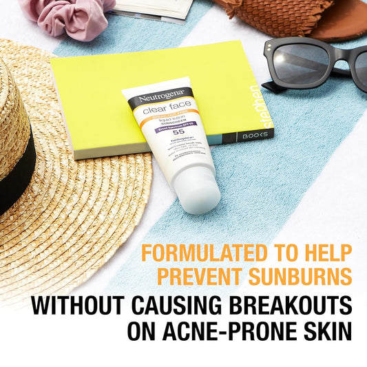 Neutrogena Clear Face Liquid Sunscreen For Acne-Prone Skin, Broad Spectrum Spf 30 Sunscreen Lotion With Helioplex, Oxybenzone-Free, Oil-Free, Fragrance-Free; Non-Comedogenic, 3 Fl. Oz