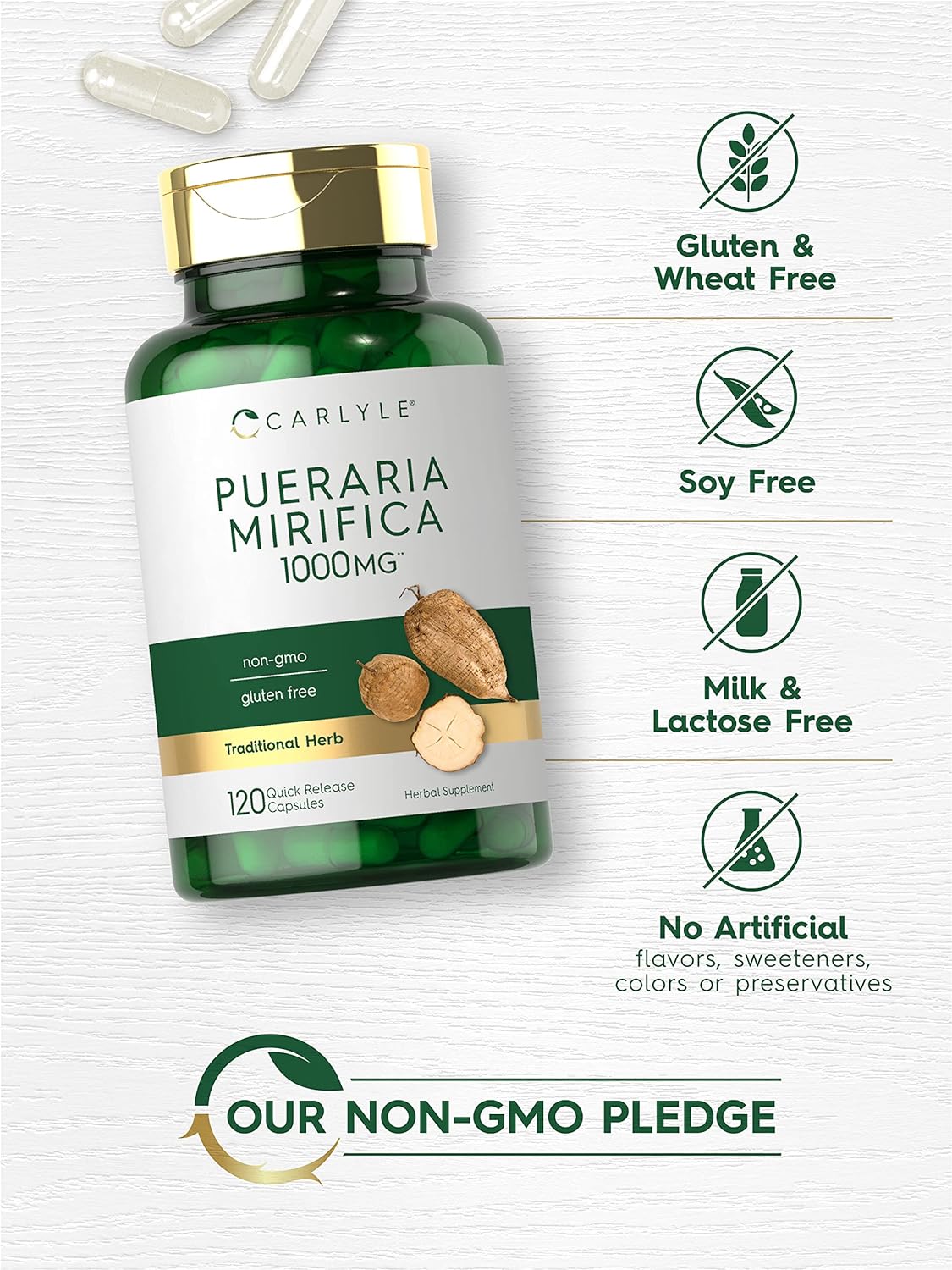 Pueraria Mirifica Capsules | 1000mg | 120 Capsules | Non-GMO & Gluten