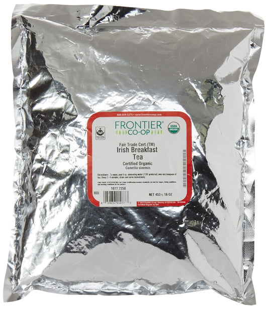 Frontier Co-Op Certified Organic Fair Trade Irish Breakfast Tea, 1-Pound Bulk, Rustic, Warm & Bold Black Tea, Kosher