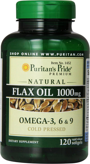 Puritan'S Pride Premium Natural Flax Oil 1000 Mg Omega-3, 6 & 9 Cold Pressed, 120 Softgels