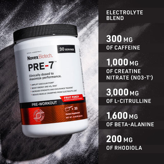 Novex Biotech Pre-7 Pre-Workout Powder – Best Preworkout For Men - Boost Energy, Focus, And Vo2 Max, Increase Strength And Endurance Training, Support Hydration During Prolonged Exercise*