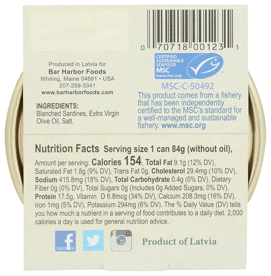 Bar Harbor Wild Petite Sardines Extra Virgin Olive Oil, 4.2 Oz