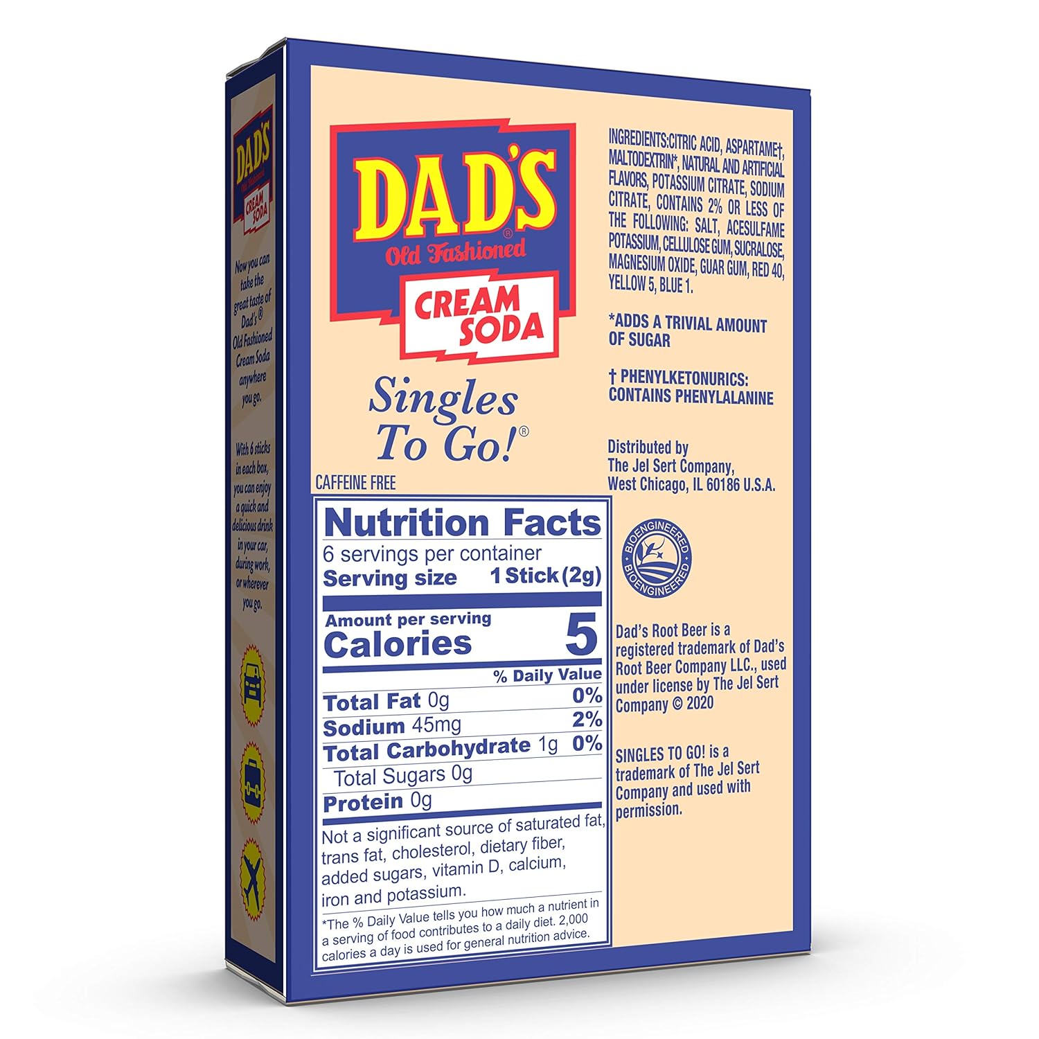 Dad'S Old Fashioned Cream Soda Singles To Go Sugar Free Powder Drink Mix 6 Sticks Per Box 12 Boxes (72 Total Sticks)