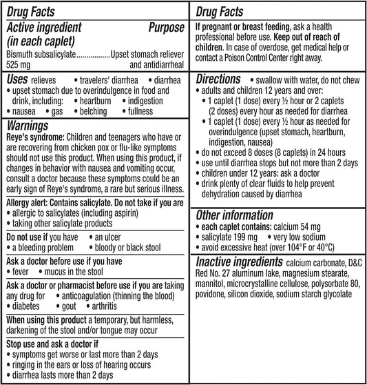 Pepto Bismol Caplets Ultra For Nausea, Heartburn, Indigestion, Upset Stomach, And Diarrhea - 5 Symptom Fast Relief, 24 Ct X 2, 48 Total
