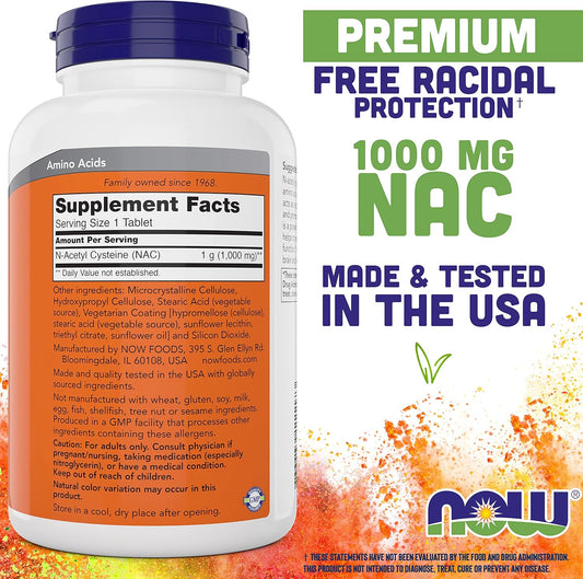 NOW Foods NAC 1000 mg, 250 Tablets, N-Acetyl-Cysteine Supplement 1000mg per Tab - Vegetarian, Non-GMO