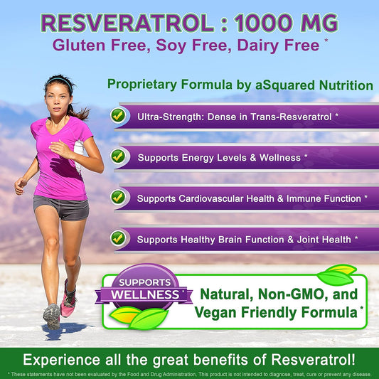 100% Natural Resveratrol - 1000Mg Per Serving Max Strength (180 Capsules) Antioxidant Supplement, Trans-Resveratrol Pills For Heart Health & Pure, Polyphenols