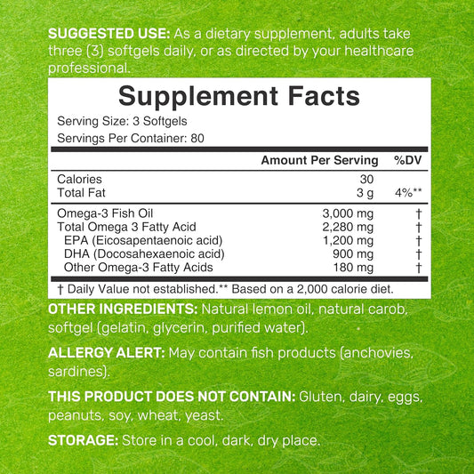 Omega 3 Fish Oil Supplements, 3,000mg Per Serving, 240 Softgels ? EPA