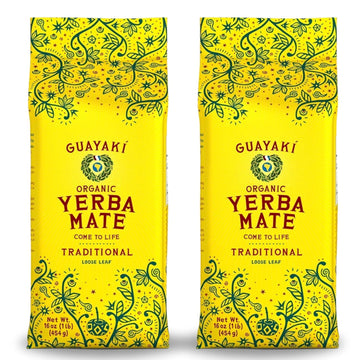 Guayakí Yerba Mate, Organic Traditional Unsweetened Loose Leaf, Perfect Hot Drink For Cold Weather, 16 Oz (Pack Of 2), 40Mg Natural Caffeine, Unsmoked, Smooth Energy & Focus