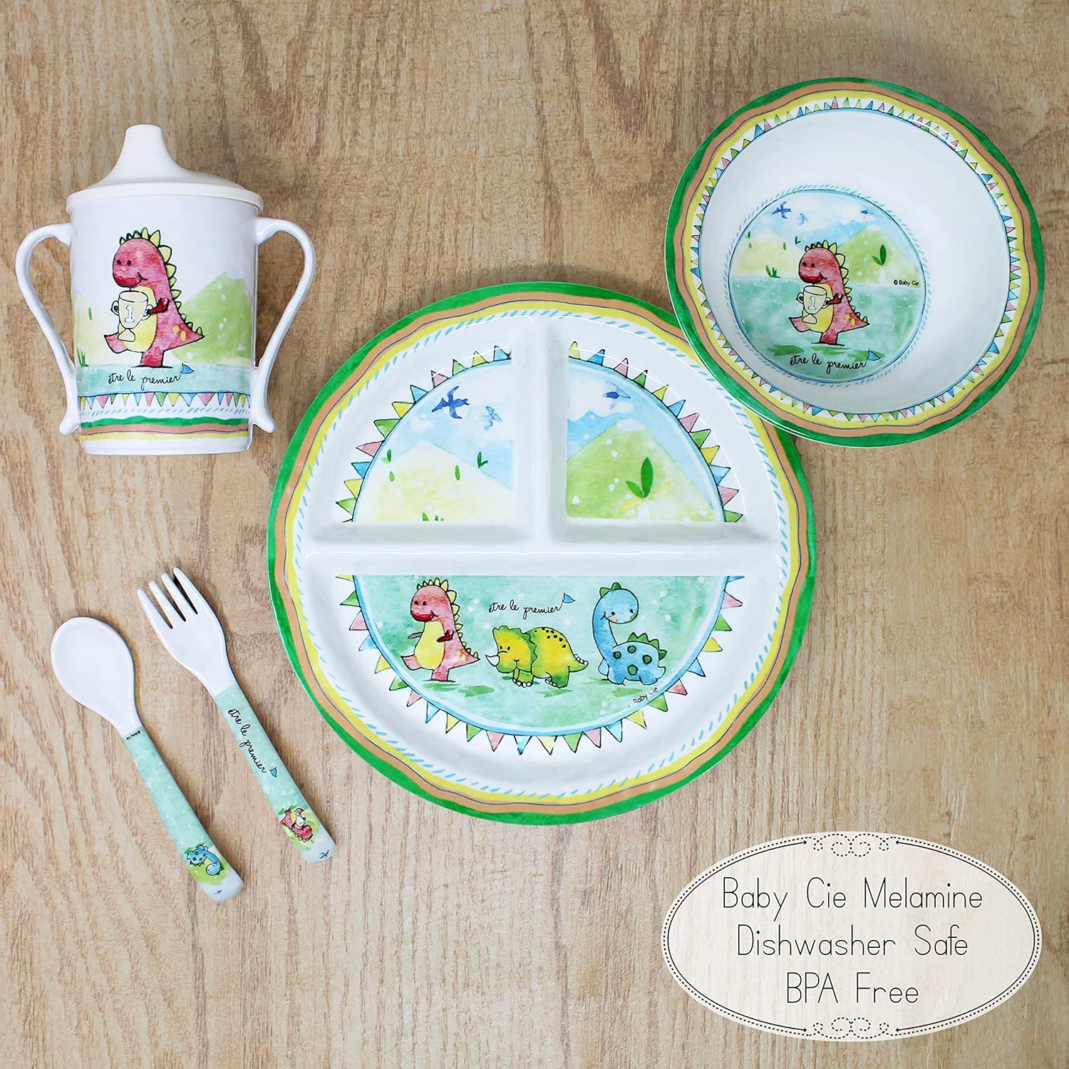 Baby Cie Kids And Baby Melamine Place Setting Sippy Cup, Suctions Bowl, Section Plate And Fork Spoon Set (Be The Leader) : Baby