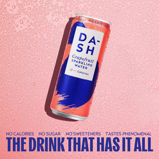 Dash Water Grapefruit - 12 X Grapefruit Flavoured Sparkling Spring Water - No Sugar, No Sweetener, No Calories - Infused With Wonky Fruit (12 X 330Ml Cans)