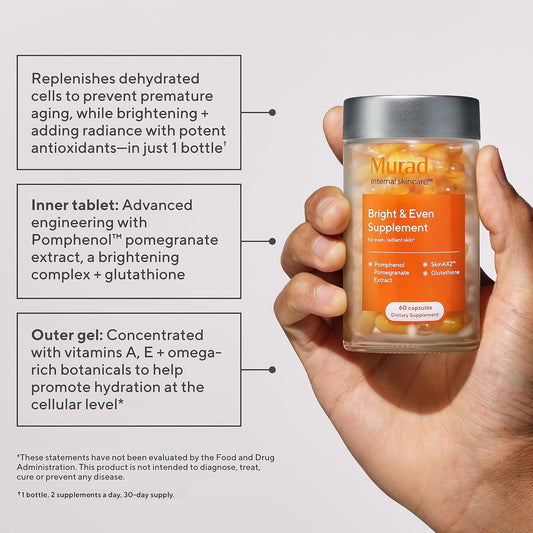 Murad Bright & Even Supplement - Supplements For Radiant, Glowing Skin – Pure Pomegranate Extract & Glutathione – Antioxidant Protection, Reduces Dark Spots At The Cellular Level