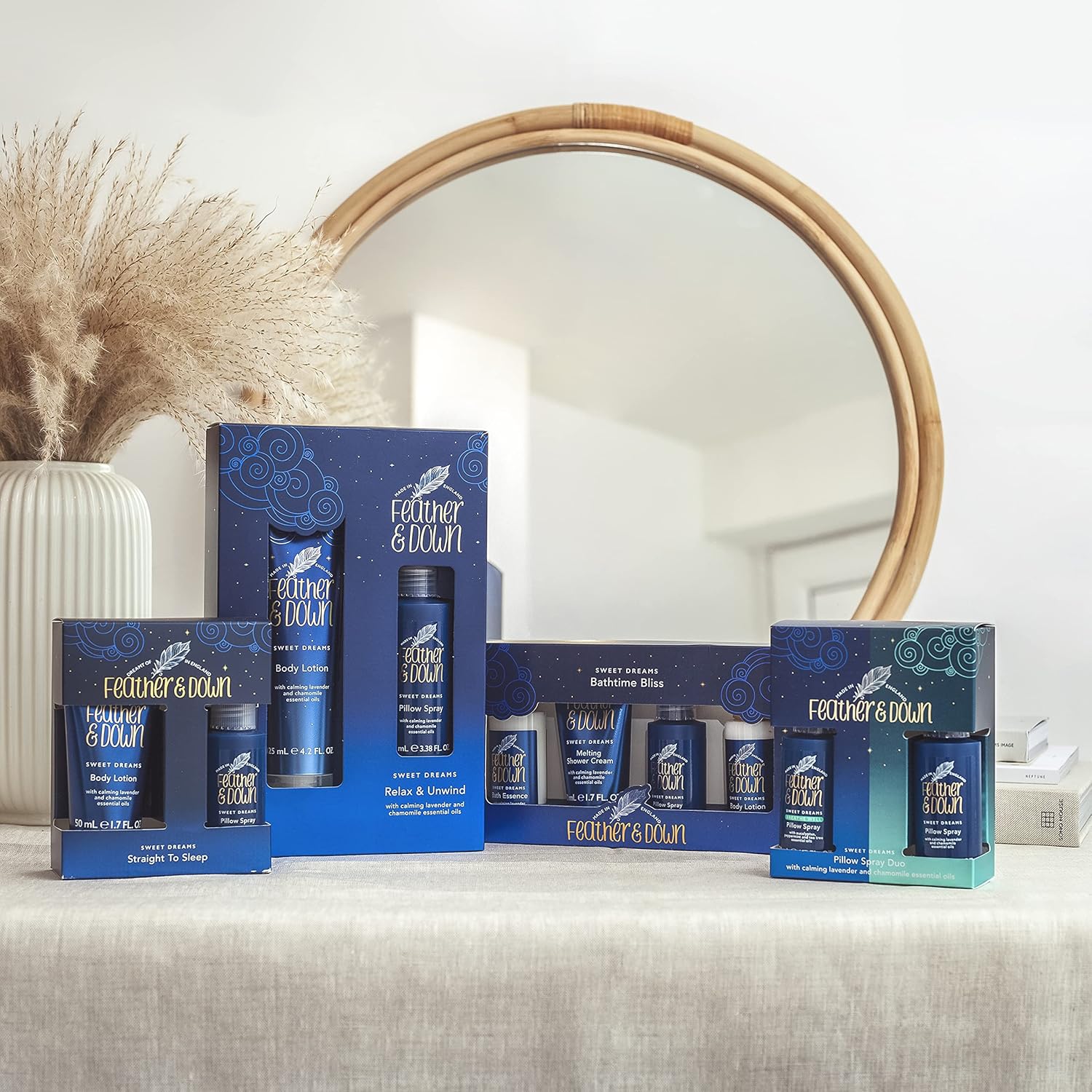 Feather & Down Sweet Dream Relax and Unwind Gift Set (100ml Pillow Spray & 125ml Body Lotion) - With Calming Lavender & Chamomile Essential Oils. : Amazon.co.uk: Beauty