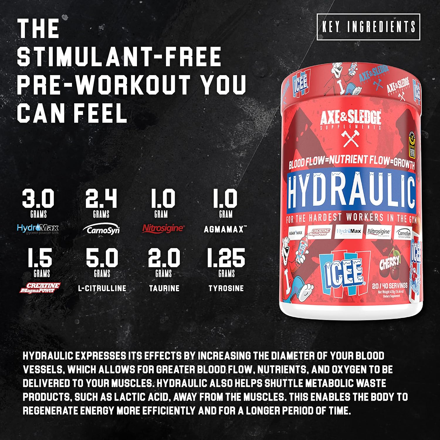 Axe & Sledge Supplements Hydraulic Stimulant-Free Pre-Workout Powder,