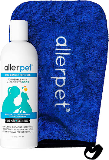 Allerpet Dog Dander Remover W/Free Applicator Mitt - Pet Dander Remover For Allergens - For Canine Dry Skin Treatment - Good For Fur & Skin - (12Oz)