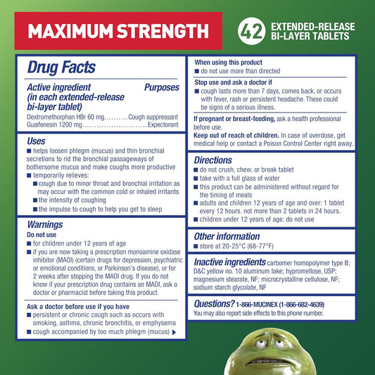 Cough Suppressant And Expectorant,Mucinex Dm Maximum Strength 12 Hourtablets 42Ct, 1200 Mg Guaifenesin,Relieves Chest Congestion,Quiets Wet And Dry Cough,#1Doctor Recommended Otc Expectorant