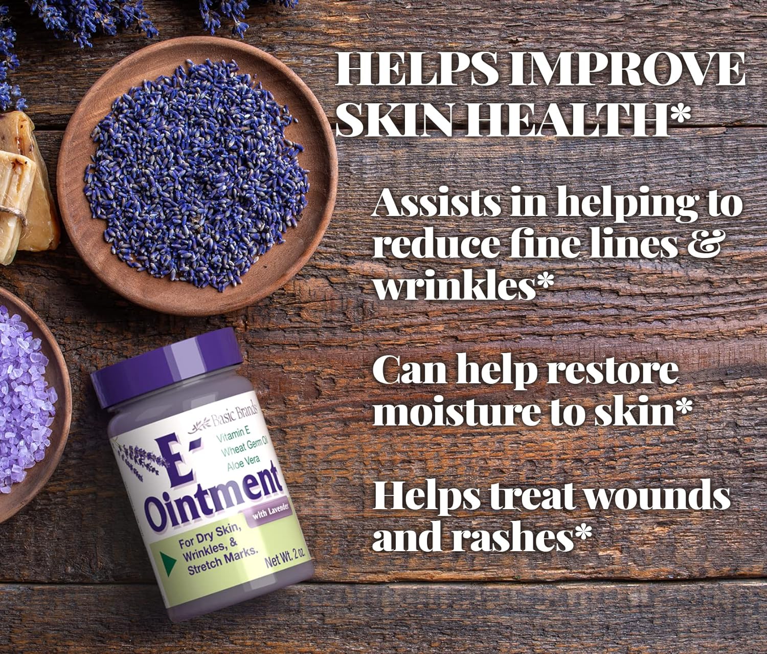 Basic Brands - Vitamin E Ointment - 2 oz - Moisture Enhancing - Can Help Reduce Appearance of Scars, Stretch Marks, Fine Lines & Wrinkles - 2-Pack : Health & Household