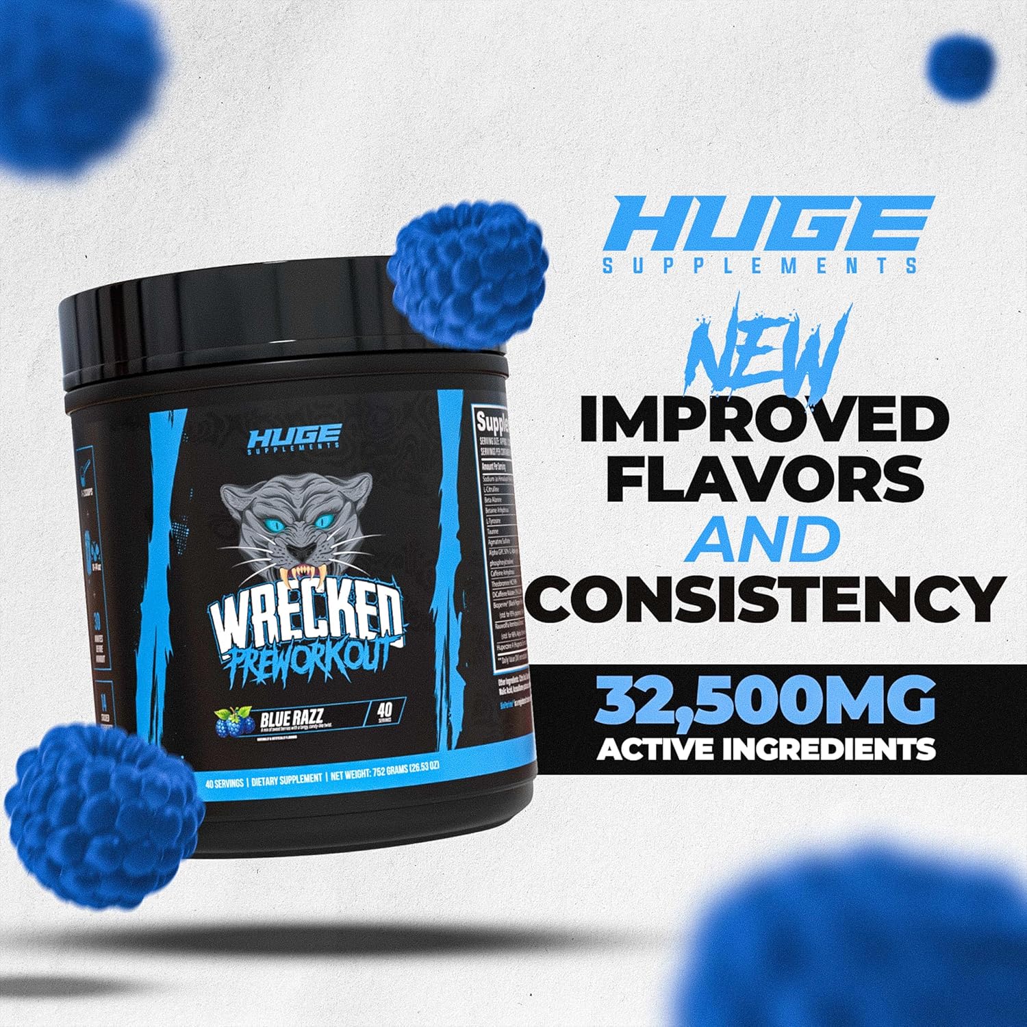 Wrecked Pre Workout Powder, Advanced Formula, Boosts Energy, Focus, Pumps & Performance, 10G L-Citrulline, 6.4G Beta Alanine, 5G Tyrosine, 1G Alpha Gpc, 375Mg Fast-Acting Caffeine & More (Watermelon) : Health & Household