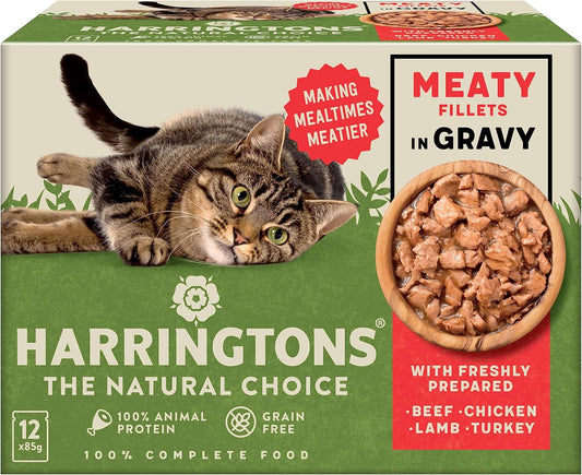 Harringtons Grain Free Meat Selection In Gravy Wet Cat Food 72X85G, Beef, Chicken, Lamb & TurkeyHarrcatmg-C85