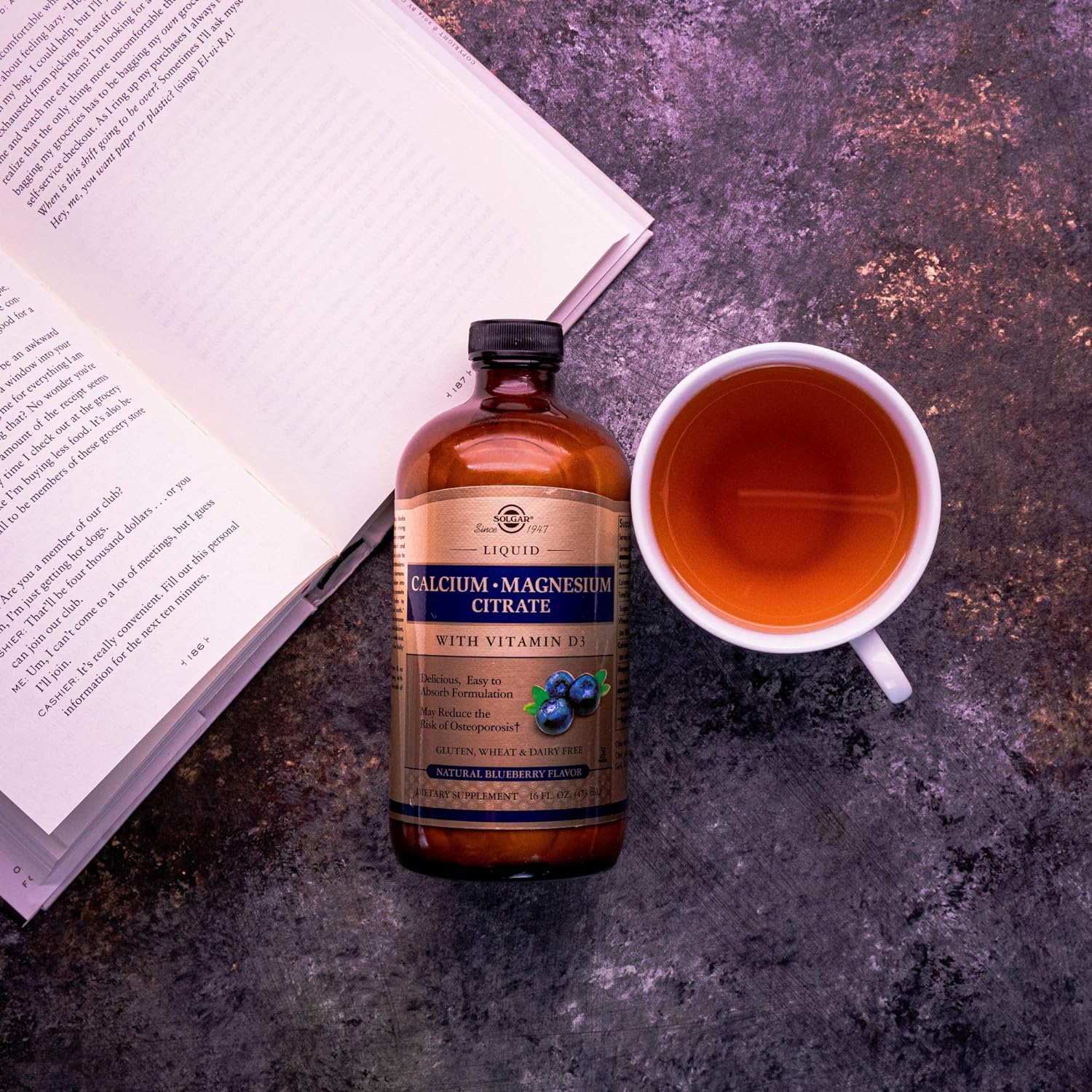 Solgar Liquid Calcium Magnesium Citrate with Vitamin D3 - Delicious Natural Blueberry Flavor, 16 oz - Supports Strong, Healthy Bones & Teeth - Gluten Free, Dairy Free, Kosher - 32 Servings : Health & Household