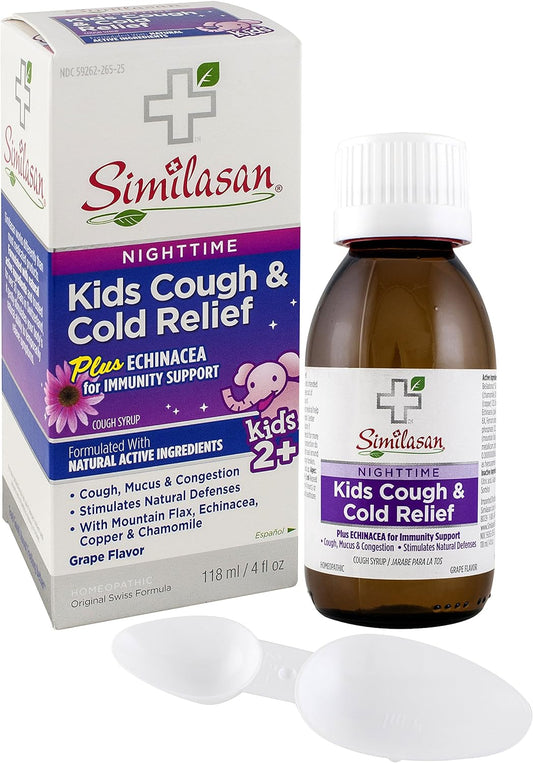 Similasan Kids Nighttime Cough & Cold Relief Plus Echinacea For Immunity Support 4 Ounce, For Cough And Cold Relief In Children Ages 2 And Up, Formulated With Natural Active Ingredients