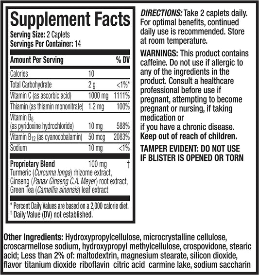 Vicks Super C Energize + Replenish Daytime Dietary Supplement With Vitamin C, B Vitamins, Green Tea, Ginseng, And Turmeric Extracts To Help Replenish Essential Vitamins*, 28 Caplets