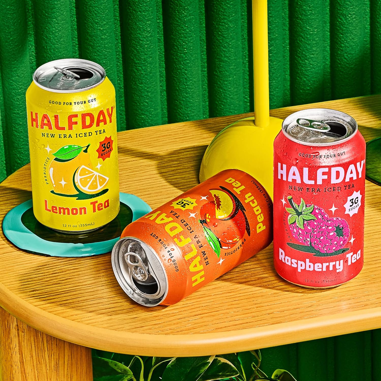 Halfday Prebiotic Iced Tea Lemon, Peach & Raspberry Variety Pack, Supports Digestive & Gut Health, Plant Fiber & Prebiotics, Low Sugar, 35 Calories, Natural Caffeine, Gluten Free, 12 Fl Oz (12 Pack) Packaging May Vary