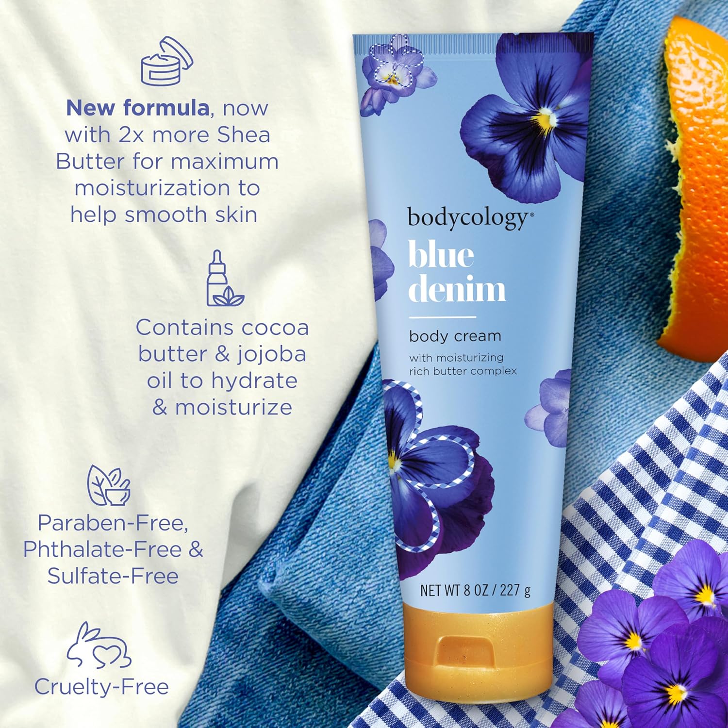 Bodycology Shea Butter Body Cream, Blue Denim, 8 Oz : Beauty & Personal Care