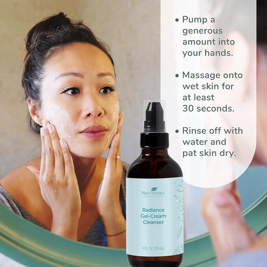 Plant Therapy Radiance Gel-Cream Cleanser 4 oz Cleans Away Makeup, Dirt, & Oil, Gentle Plant-Based Formula, Leaves Skin Feeling Fresh and Soft