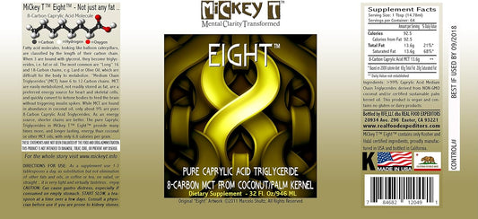 Mickey T Eight 32Oz - Pure C8 Mct Oil - Not A Blend – 100% C-8 Caprylic Acid - Keto Friendly – Vegan – Kosher - Made In Usa – Non-Gmo - From Coconut/Palm Kernel