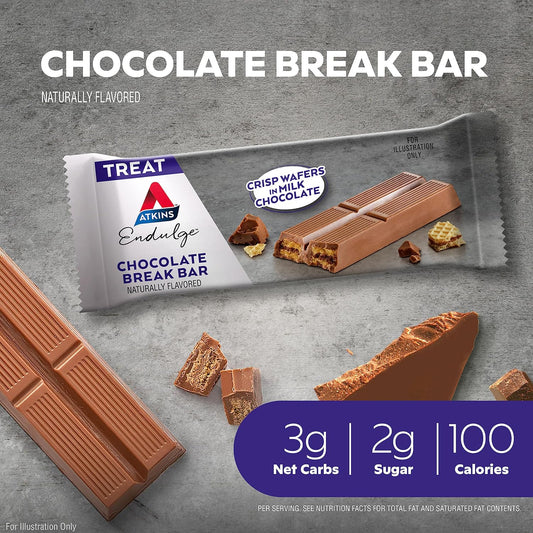 Atkins Endulge Treat, Chocolate Break Bar, 3G Net Carbs, 2G Sugar, 100 Calories, 6 Packs (6 Bars Each)