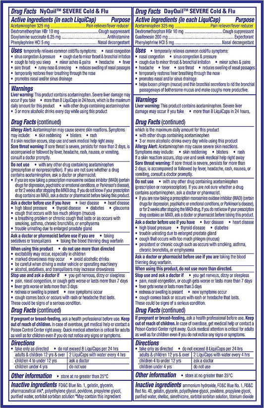 Vicks Dayquil And Nyquil Severe Combo, Max Strength Cold & Flu Medicine For Fever, Sore Throat, Nasal Congestion - 48 Count